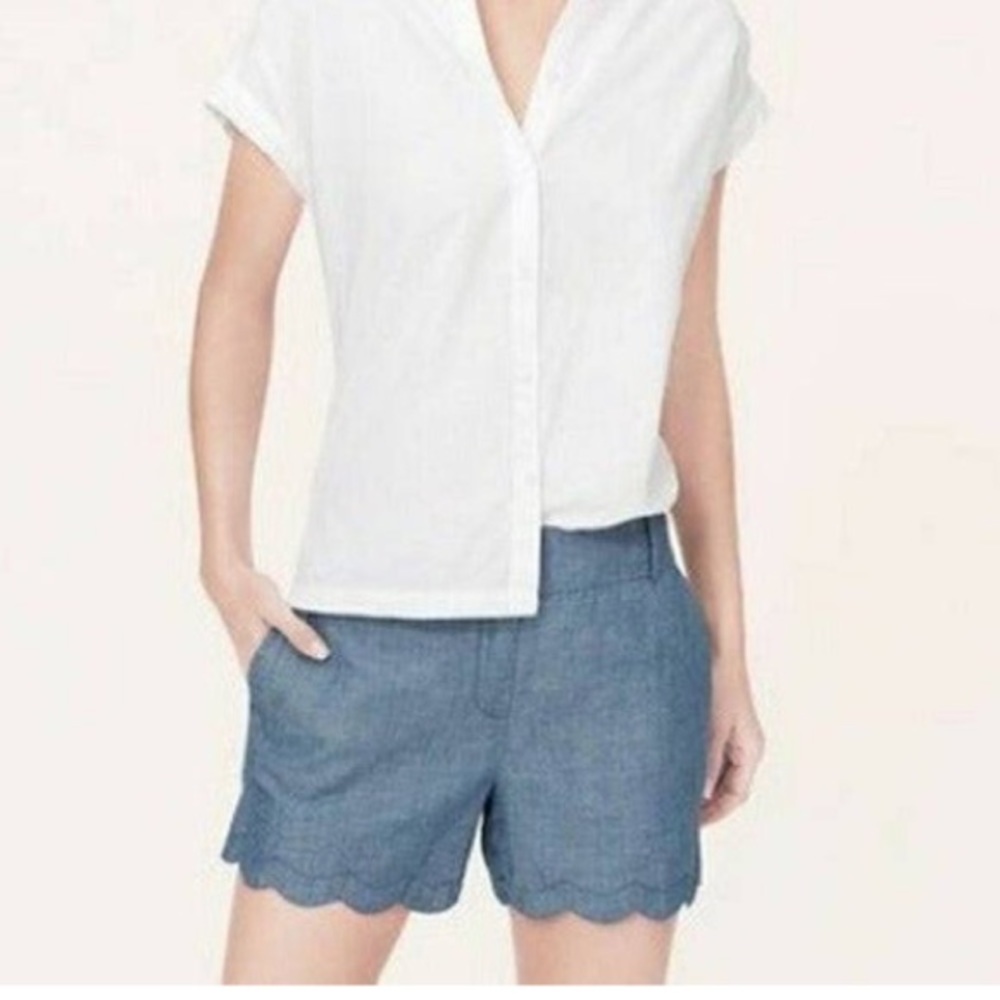 LOFT Rivera short - scalloped linen denim short